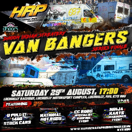 Advanced Saver Ticket for the event on Saturday 29th August 2026.<br />
<br />
This event features Van Bangers, CC Rods, U Pull It 1400 Stock Cars, Ninja Karts and National Hot Rods.<br />
<br />
Racing commences at 5pm.<br />
<br />
Under 10 GO FREE.